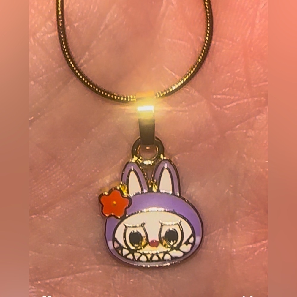 18K Gold The Monsters Labubu Purple Head Inspired  Pendant Necklace Minimalist